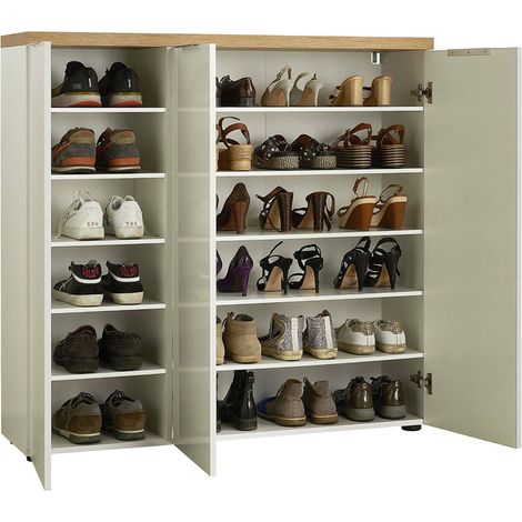 Zapatero Aspidistra, Mueble para 30 Pares, 10 Estantes Made in Italy, 3 Puertas, 122x34x115h cm Blanco Brillante