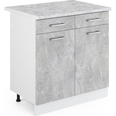 Meuble bas universel R-Line, Béton, 80 cm avec tiroirs et portes, avec plan de travail, Vicco