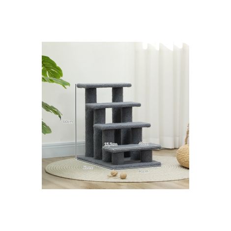 Escalier pour animaux 4 marches gris 63,5x43x60cm pour chats et chiens, idéal pour seniors et petits animaux (1/5)