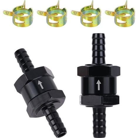 Lot de 2 clapets anti retour unidirectionnels en alliage d'aluminium de 8 mm de diamètre extérieur avec colliers de serrage pour essence, essence, diesel, huile, eau (noir) (1/5)