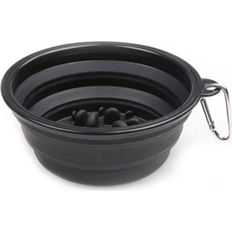 Faltbarer 350-ml-Hundenapf aus Silikon, für langsames Fressen, ideal für unterwegs – Katzennapf mit Haken und Tasche, perfekt zum Wandern, Campen und fürs Auto.