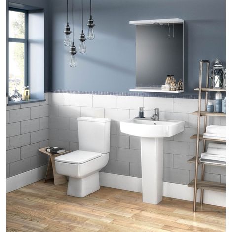 Nuie Bliss Bathroom Suite Basin with Toilet Inc Soft Close Seat Square Style (1/5)