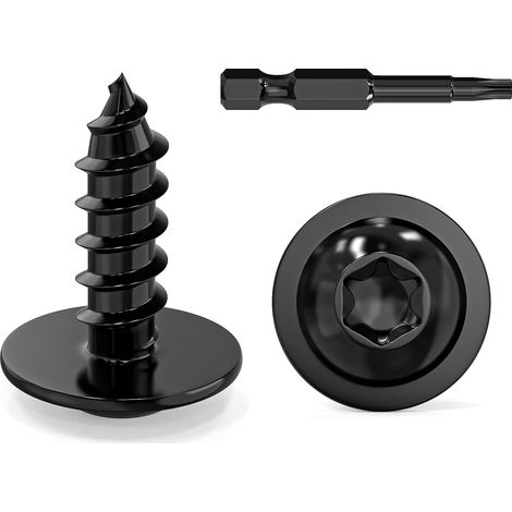 Lot de 50 vis à tôle ondulée 4,2 x 13 mm à tête plate en acier inoxydable noir avec disque Torx Vis à bois autotaraudeuses à tête bombée Filetage complet avec foret (1/5)
