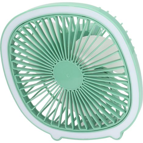 Ventilateur de bureau à puissance réglable, silencieux, rechargeable, mini ventilateur vertical portable suspendu avec lumière LED vert menthe (1/5)