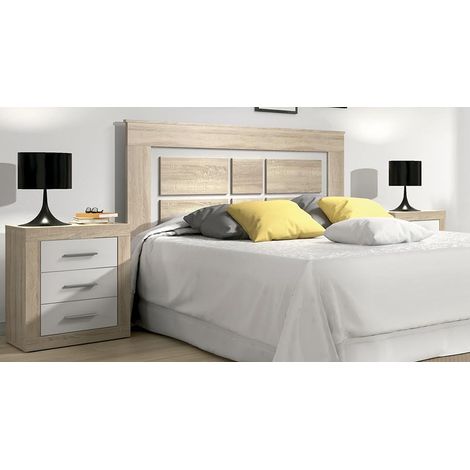 Pegane – Ensemble de tête de lit et 2 chevets chêne cambrian et blanc – Panneau de particule mélaminé – Dimensions tête de lit 160x120cm – Dimensions chevet 50x60cm (1/5)