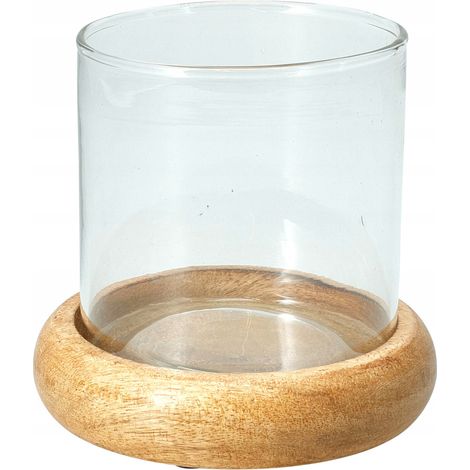 Candeliere in legno di mango con paralume in vetro, singolo, 10 cm, 1 pz.