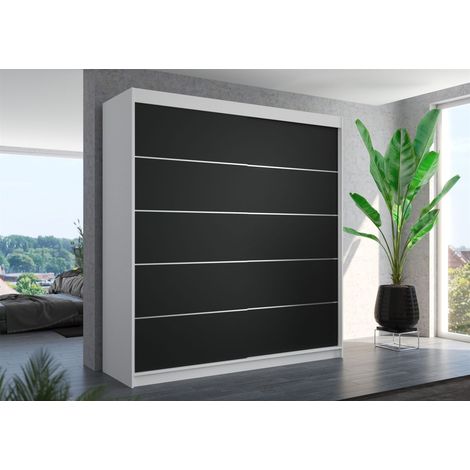 Schiebetürenschrank Schrank Nr.420 in Weiß- Schwarz matt 200x215x58 cm (1/3)