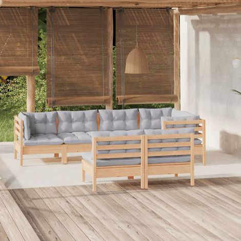 Juego de muebles de jardín 7 pzas y cojines madera maciza pino vidaXL (1/5)