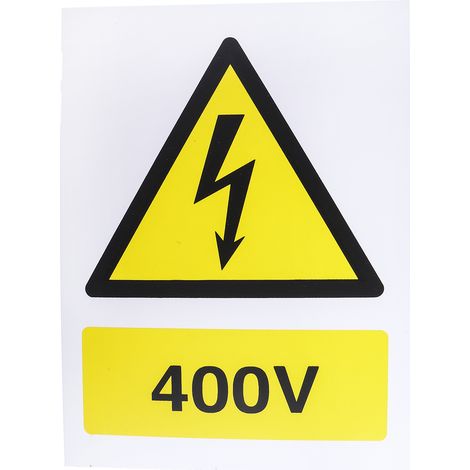Panneau de danger, avec pictogramme : Danger Electricité " Warning 400 Volts " ( Prix pour 1 )