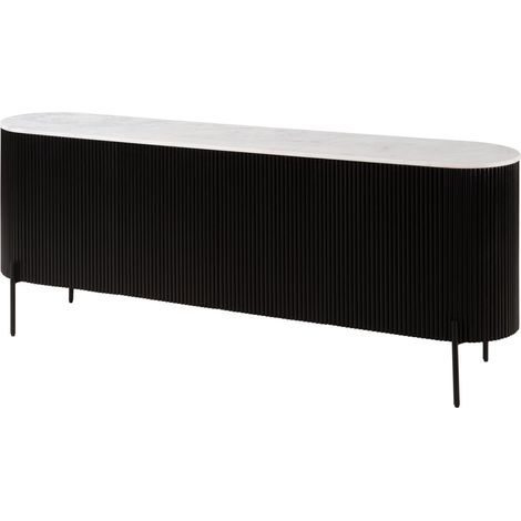 Sideboard Mango 200x40x76 schwarz lackiert / Marmor weiß BARCELONA 102