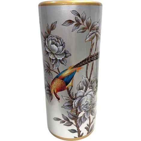 18 Inch Floral Silver Umbrella Stand - Ceramic - L20 x W20 x H46 cm