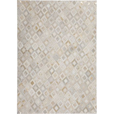 Tapis en Cuir Effet Métallique "Spark" Ivoire & Or 80 x 150 cm (1/4)