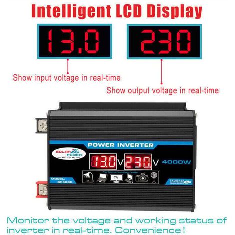 Convertisseur 12V 220V Pur Sinus 4000W Onduleur à Onde Sinusoïdale Pure Transformateur avec Télécommande & Double AC Prises de Courant pour RV Voiture de Camion Prises de Courant - Double AC Power Soc (1/5)