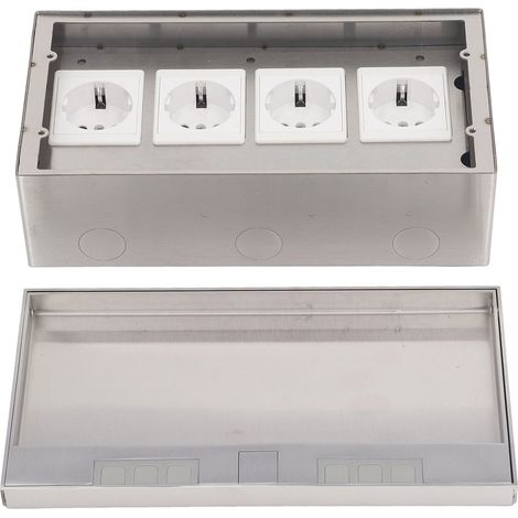 Prise de sol encastrable 4 prises standards en acier inoxydable boîtier électrique dissimulé 4000W (1/5)