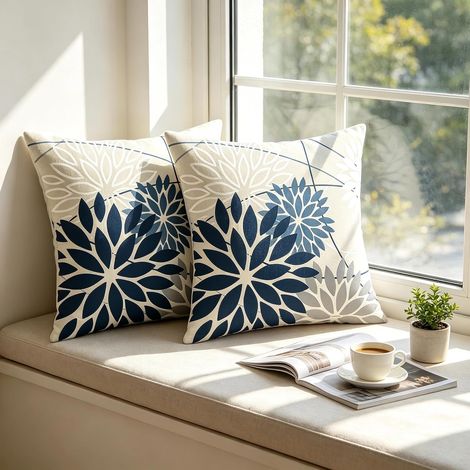 Lot de 2 housses de coussin motif géométrique multicolore 45,7x45,7cm, résistante extérieur, décoration chambre sans garnissage (1/5)
