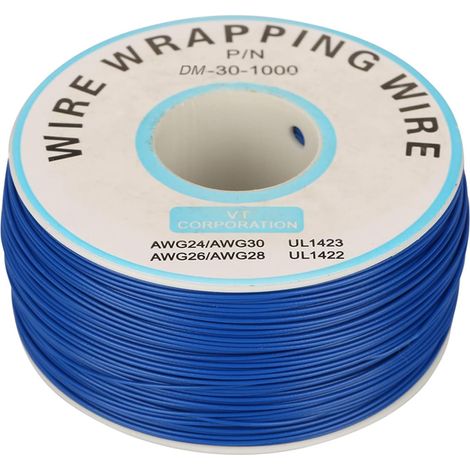 200m Rouleau de Câble Électrique 0.25mm 30AWG 80℃ Câble de Test Isolant PVC Fil Électrique en Cuivre Etamé à un Noyau pour Wrapping, Bleu (1/5)