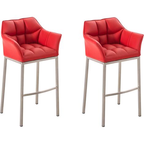 Ensemble de 2 tabourets de bar Damaso en similicuir avec piétement en métal Rouge Acier inoxydable (1/5)
