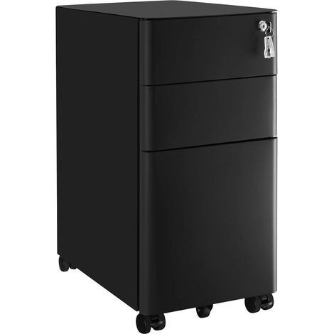 Songmics – Caisson de bureau mobile avec 3 tiroirs – Acier noir – Dimensions 30 x 46 x 59,2 cm – Verrouillable avec roulettes – OFC030B01 (1/5)