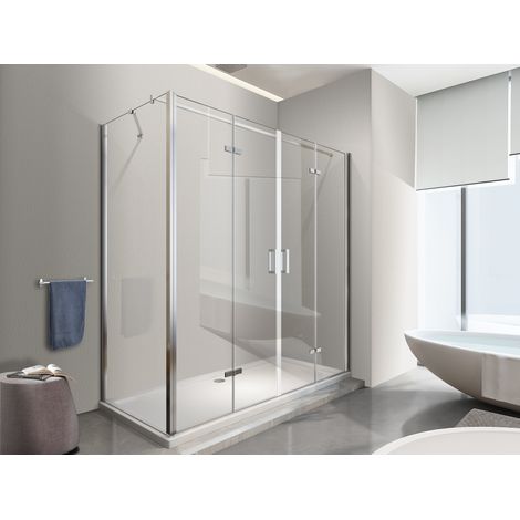 NALA Box doccia con ingresso libero a libro pieghevole + lastra fissa reversibile H 190 trasparente anticalcare misure 65-67,5 Fisso + Porta 168,5-172