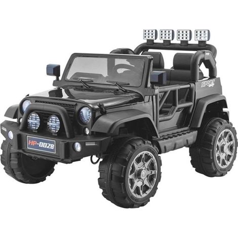 Jeep HP012 Coche eléctrico para niños con luces LED y reproductor MP3, color negro.