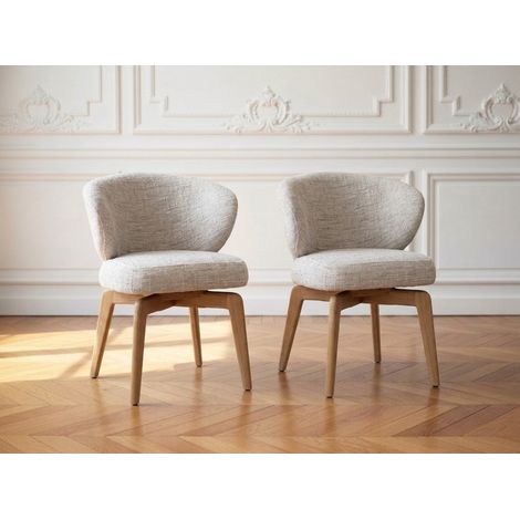 BOBOCHIC - Lot de 2 chaises pivotantes ANNE placage chêne massif et tissu texturé Marron clair (1/5)