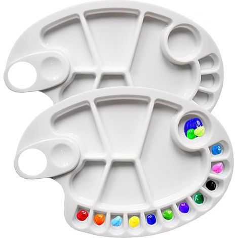 Palette de plateau de mélange de peinture antiadhésive d'artiste 11,8 x 8 "Ovale Easy Clean Art Palette 17 puits (11,8 x 8", 2 pièces) (1/2)