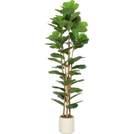 HOMCOM 180cm Artificial Fiddle Leaf Fig Tree with Solid Wood Trunks (1/5)