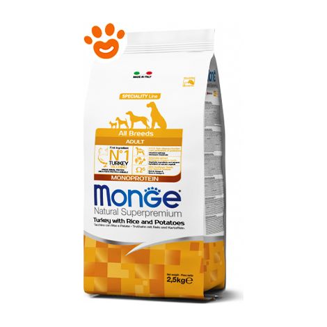 Monge Dog Natural Superpremium All Breeds Monoprotein Adult Tacchino, Riso e Patate - Monge Dog Natural Superpremium All Breeds Monoprotein Adult Tacchino, Riso e Patate - Sacco Da 2,5 Kg
