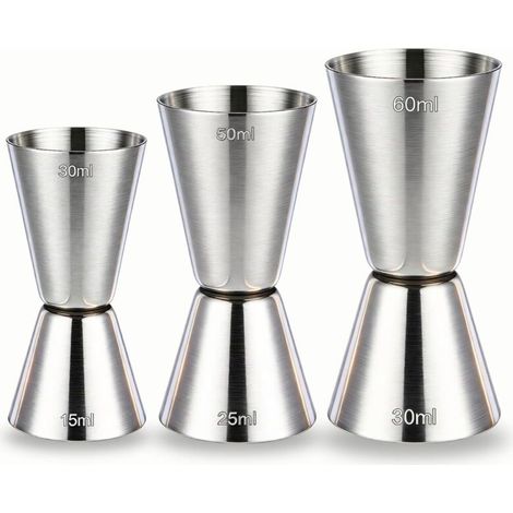 Tasse à mesurer à double extrémité- tasse à mesurer à cocktail en acier inoxydable- pour réaliser le cocktail parfait- graduations précises- convient aux bars et à un usage domestique (30/60 ml- 25/50 (1/5)