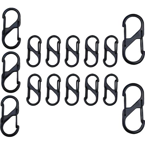 15 Stück S-förmige Karabiner, Mini-S-förmige Metallkarabiner (50 mm/40 mm/32 mm), mit doppelter Federmetallschnalle, für Outdoor-Aktivitäten wie Camping, Angeln, Wandern und Reisen