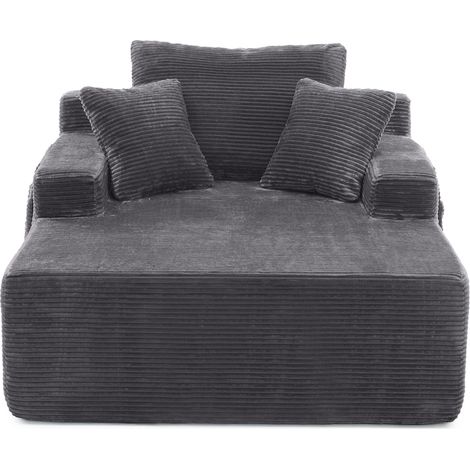 Sofá chaise longue de pana gris oscuro 150 x 110 x 70 cm con bolsillos laterales y cojines HOMVRA (1/5)