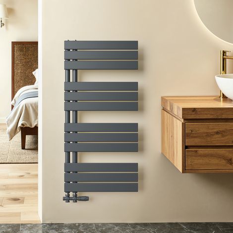 Sèche-serviettes eau chaude 529W Lateral connection Tube plat Sans vanne Anthracite 1041×500mm S’AFIELINA