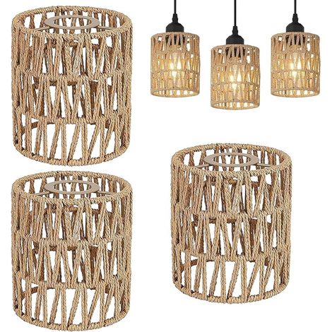 Abat-Jour Plafond Rotin, Plafond et Suspension Style Boho, Abat-Jour Tissé à la Main pour Suspension, Lampadaire, Plafonnier et Lampe de Table, Accessoire Remplacement Maison (1/5)