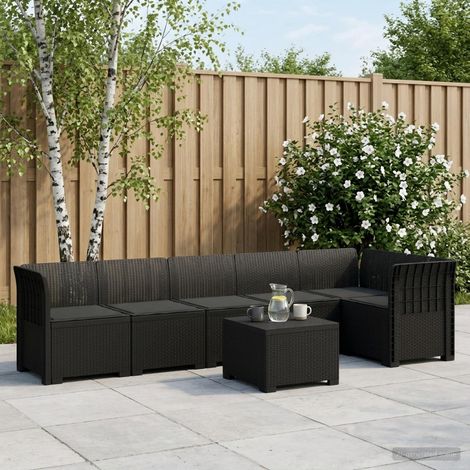 Canapé de Jardin Modulaire 6 Places avec Table Aspect Rotin PP Coussins Anthracite - PANGIVO (1/5)