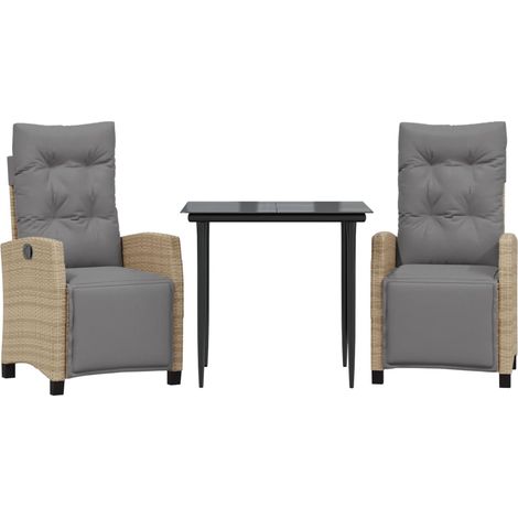 Set comedor de jardín 3 pzas con cojines ratán sintético beige vidaXL (1/5)