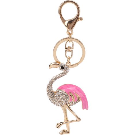 Rhinestone Keychain Flamingo Shape Vivid Shiny Stylish Pink Decorative Pendant Ornament Accessories (1/5)