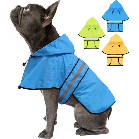 Hunderegenmantel – Reflektierender Hunderegenmantel mit Kapuze – Leichter, verstellbarer Regenmantel – Regenschutz für kleine Hunde – klein, blau, einteilig