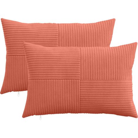 Irovami Lot de 2 housses de coussin, rouge orangé, velours côtelé, 40x60 cm (1/5)