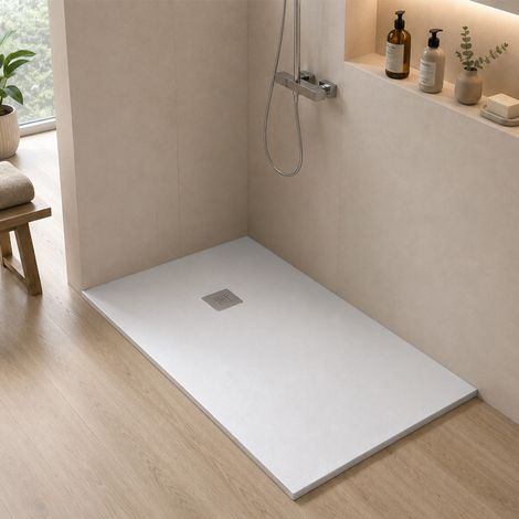 Piatto doccia 90x140 in resina riducibile bianco effetto pietra - Karen (1/5)