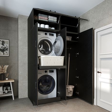 Roomart DORA-I Waschmaschinen-Überbauschrank 130, Schwarz-Eiche