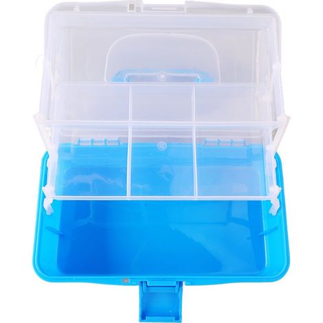 Boîte de Rangement Pliable à Trois Étages pour Outils, Cosmétiques et Loisirs Créatifs - Portable avec Poignée, Bleu Ciel (1/5)