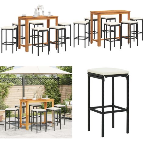 Mesa y taburetes de jardín 7 pzas madera acacia ratán PE negro - Taburetes de jardín - Muebles de jardín