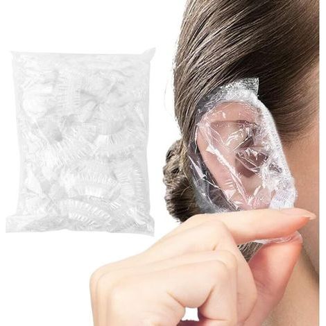 100 Protège-Oreilles Jetables Transparentes Étanches avec Élastique pour Coloration Capillaire, Douche, Baignade et Soins Beauté (1/5)