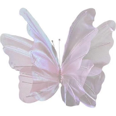 Grand papillon artificiel en gaze, simulation papillon 3D avec fausses perlesrose clair (1/5)