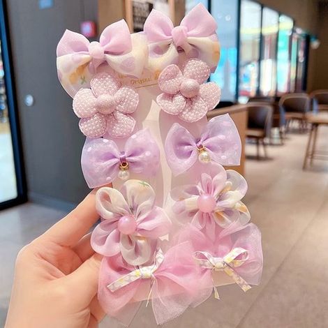 Un juego de 10 pinzas para el pelo rosas con motivo floral，fiestas y uso diario，cómodas de llevar. Lazo morado (1/5)