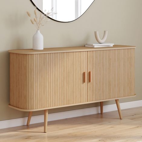 Aparador ROMIE 140 cm efecto listones, 2 puertas correderas