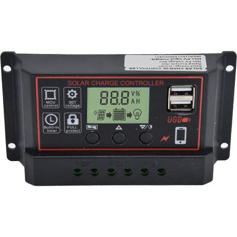 Intelligenter Laderegler für Solarbatterien mit zwei USB-Anschlüssen und PWM-Ladesteuerung (12/24 V, 20 A)