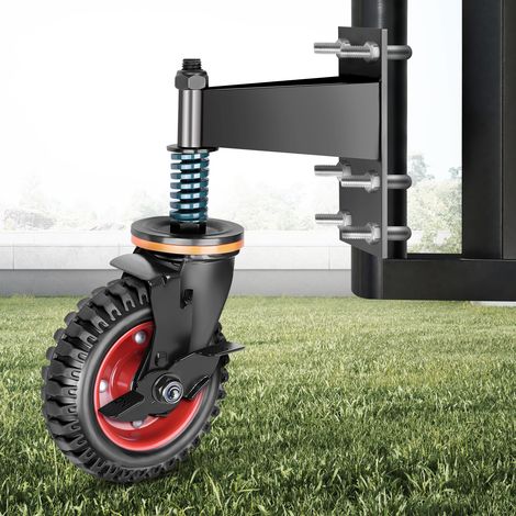 Roue de Portail Robuste Pivotantes avec Frein 200mm Capacité 250 Kg Roulettes à Ressort Rotative 360° Roues de Portail pour Porte Bois Métallique Clôture Portillons Tubulaires