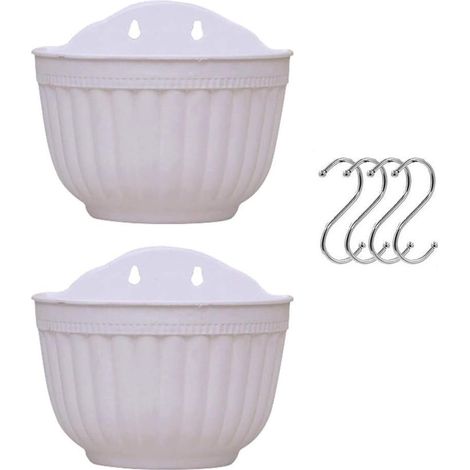 Lot De 2 Pots De Fleurs Suspendus En Plastique Avec Drainage Et Crochets Pour Jardin Balcon Terrasse Blanc (1/5)