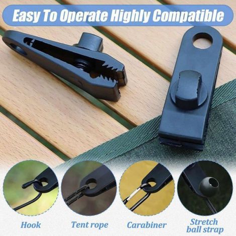 Pince pour Bache,Attache Bache Piscine,20 Pièces Clips de Bache Plastique Nylon,Noir Pince Bache Piscine,Auvent Fixation Clip BACHE (1/4)